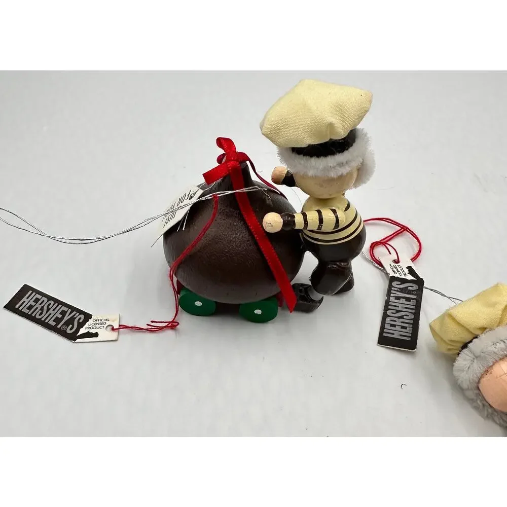 Vintage Kurt 1992 Adler Hershey’s Christmas Wood Ornaments 4pc Mr. & Mrs. Elf #3